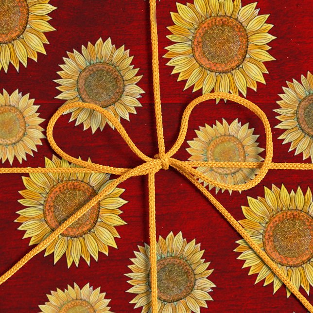 Papier Cadeau Cute Elegant Boho Farmhouse Bois Tournesol Rustiqu (Créateur téléchargé)