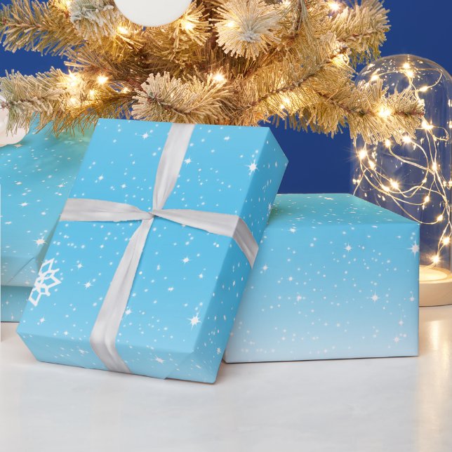 Papier Cadeau Cute et Festive Flambeau de neige bleu et blanc (Vacances)