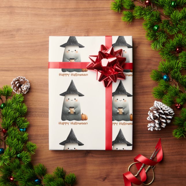 Papier Cadeau Cute fantôme avec Halloween café (Cadeau de vacances)