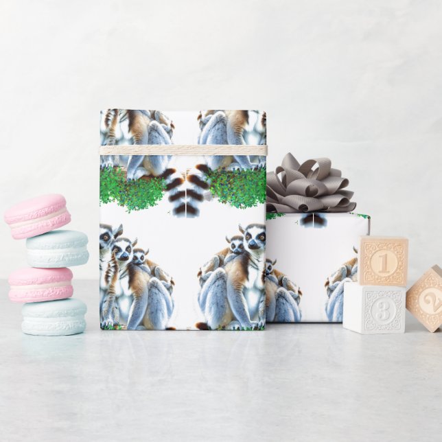 Papier Cadeau Cute Faune Animal Lemur (Baby Shower)