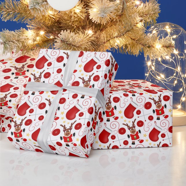 Papier Cadeau Cute Festive Red Christmas Reindeer (Vacances)