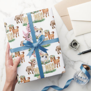 Papier Cadeau Cute Floral Animaux de ferme Enveloppement Papier