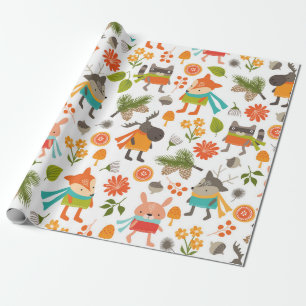 Papier Cadeau Cute Folksy Woodland Animaux