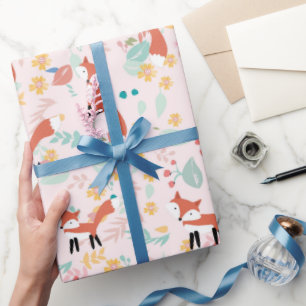 Papier Cadeau Cute Fox Floral Rose Design
