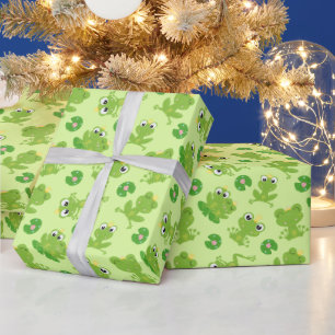 Papier Cadeau Cute Frogs Motif sur Bright Green
