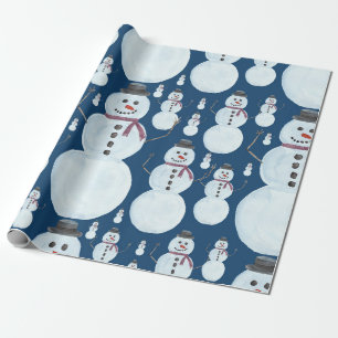Papier Cadeau Cute Frosty Blue Snowman Motif d'aquarelle
