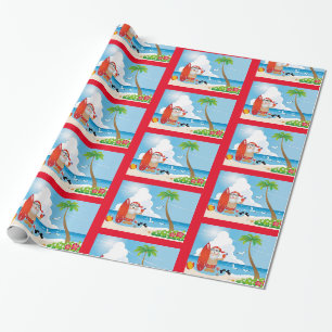 Papier Cadeau Cute Fun Modern Beach Père Noël Motif de design
