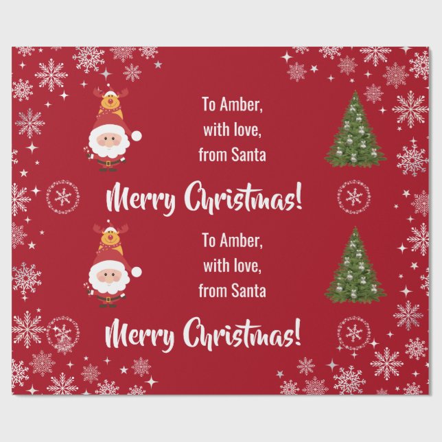Papier Cadeau Cute Funny Modern Santa Rudolph Personalized Name  (Plat)