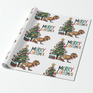 Papier Cadeau Cute Funny T-rex Dinosaur et sapin de Noël