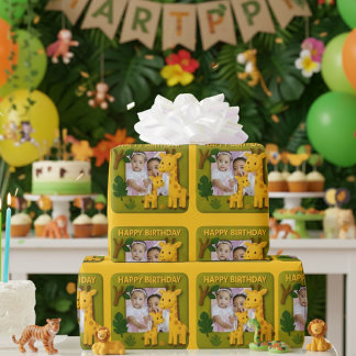 Papier Cadeau Cute Giraffe Anniversaire Photo personnalisable