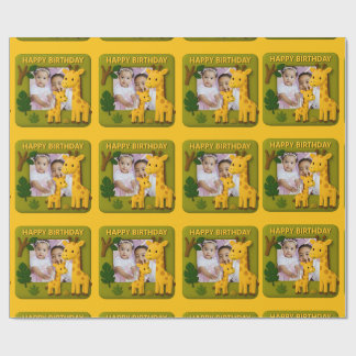 Papier Cadeau Cute Giraffe Anniversaire Photo personnalisable