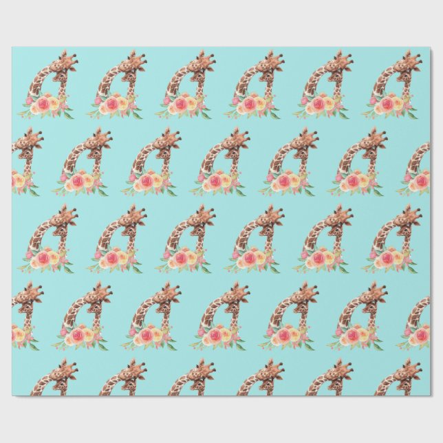Papier Cadeau Cute Giraffe Aquarelle Maman & Bébé (Plat)