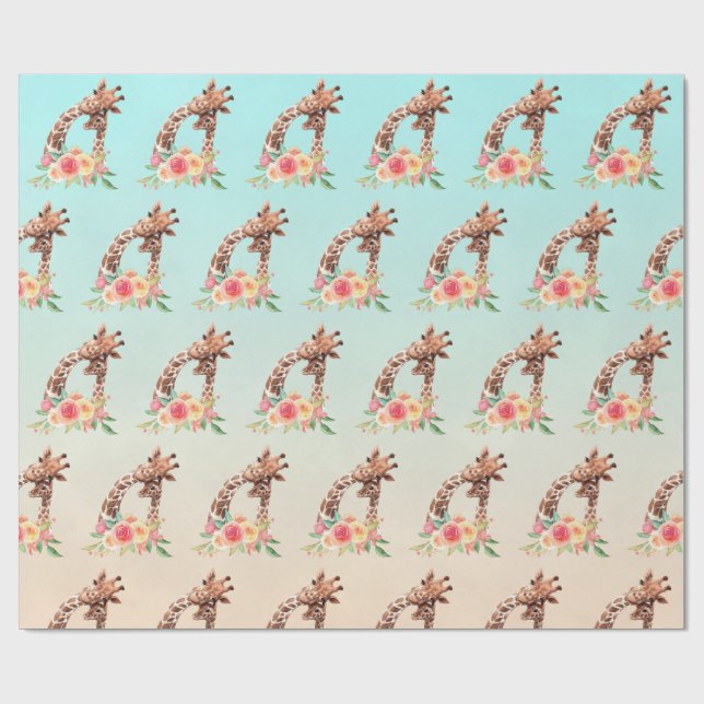 Papier Cadeau Cute Giraffe Aquarelle Maman & Bébé (Plat)