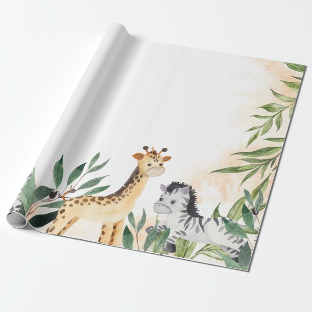 Papier Cadeau Cute Giraffe, Baby shower Feuille Zebra (Déroulé)