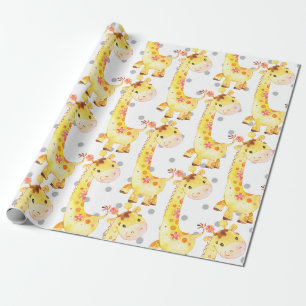 Papier Cadeau Cute Giraffe Jungle Nursery Baby New Born Gift