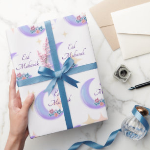 Papier Cadeau Cute Girl Floral Croissant islamique Aïd Moubarak