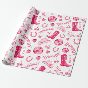 Papier Cadeau Cute Girl Rose Disco Cowgirl esthétique