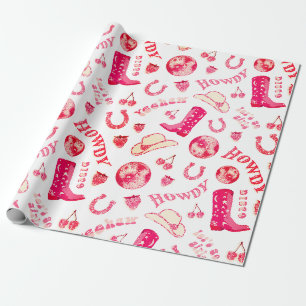 Papier Cadeau Cute Girl Rose Red Disco Cowgirl Aesthétique