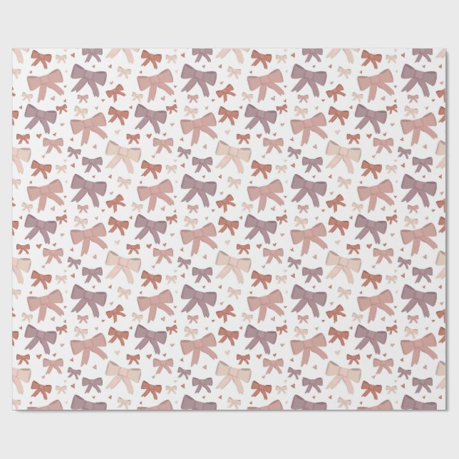 Papier Cadeau Cute Girly Dusty Rose Bows Et Coeurs Motif (Plat)