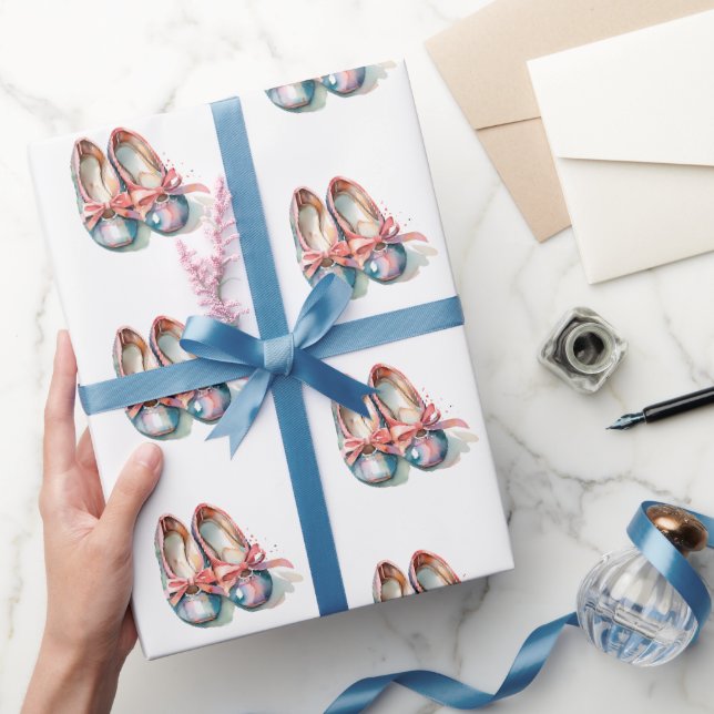 Papier Cadeau Cute Girly Rose Bleu Ballerina Chaussures Aquarell (Cadeaux)