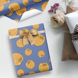 Papier Cadeau Cute gras Orange Chat Motif Bleu
