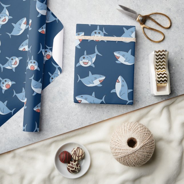 Papier Cadeau Cute Great White Sharks Motif Océan (Artisanat)