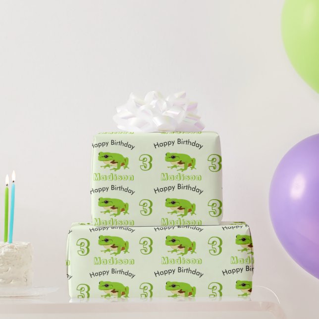 Papier Cadeau Cute Green Tree Frog Nom du Motif Âge Anniversaire (Cadeaux de fête)