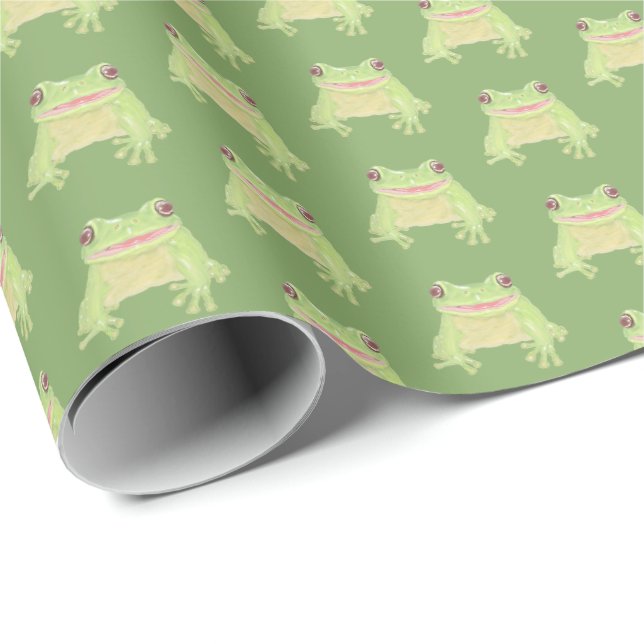 Papier Cadeau Cute Green Tree Frog - transsp motif. (Coin rond)