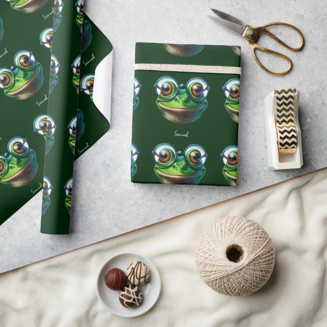 Papier Cadeau Cute grenouille portant des lunettes surdimensionn (Artisanat)