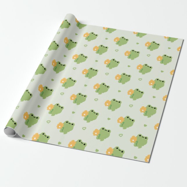 Papier Cadeau Cute grenouille romantique (Déroulé)