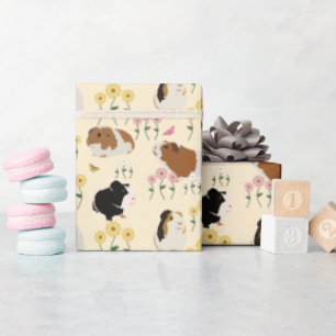 Papier Cadeau Cute Guinée Chiens En Fleur Motif Jardin - Jaune