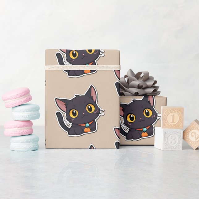 Papier Cadeau Cute Halloween Chat noir - Cadeau pour enfants (Baby Shower)