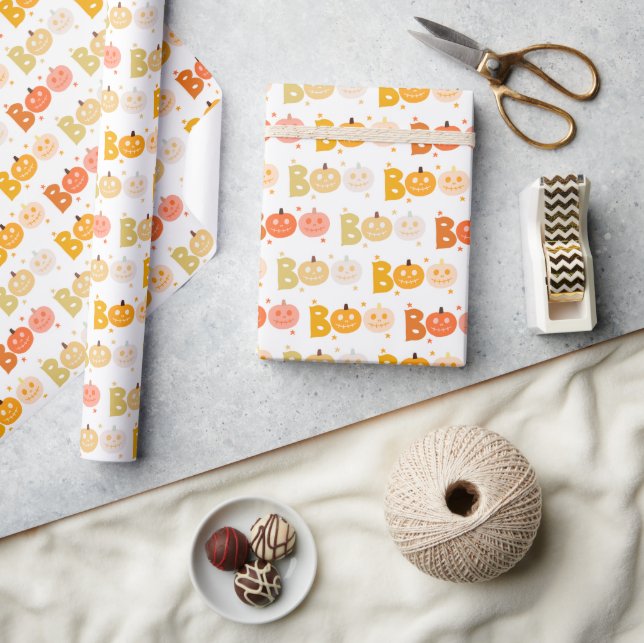 Papier Cadeau Cute Halloween Éffrayant Boo Citrouille Déplaisant (Artisanat)