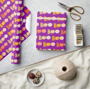 Papier Cadeau Cute Halloween Éffrayant Boo Citrouille Déplaisant