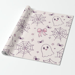Papier Cadeau Cute Halloween Ghost & Spiderweb Motif