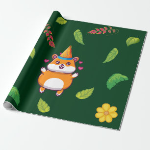 Papier Cadeau Cute Hamster Botanical à thème fête d'anniversaire