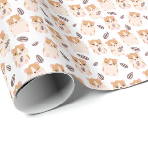 Papier Cadeau Cute Hamster Visage et semences Motif Enfant Anniv