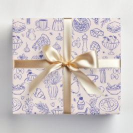 Papier Cadeau Cute Hand Drawn Italian Food and Flowers Kitchen