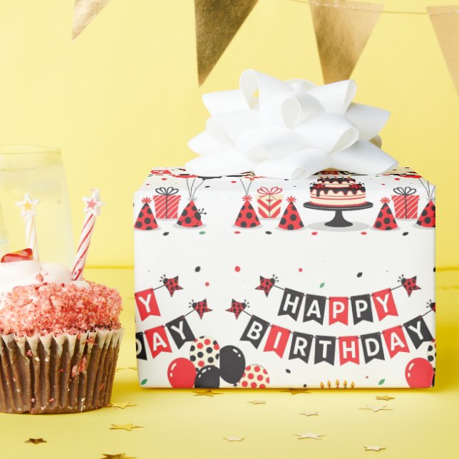 Papier Cadeau Cute Happy Birthday ladybug theme (Fête d'anniversaire)
