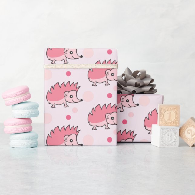 Papier Cadeau Cute Happy Hedgehog Monogrammed (Baby Shower)