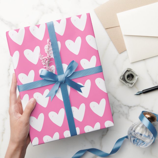 Papier Cadeau Cute Hearts Motif Hot Pink Valentine's Day (Cadeaux)