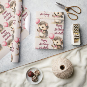 Papier Cadeau Cute Hedgehog Girls Anniversaire personnalisé