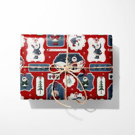 Papier Cadeau Cute Holiday Eskimo Tags Red
