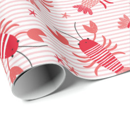 Papier Cadeau Cute homards sur bande blanche rose clair