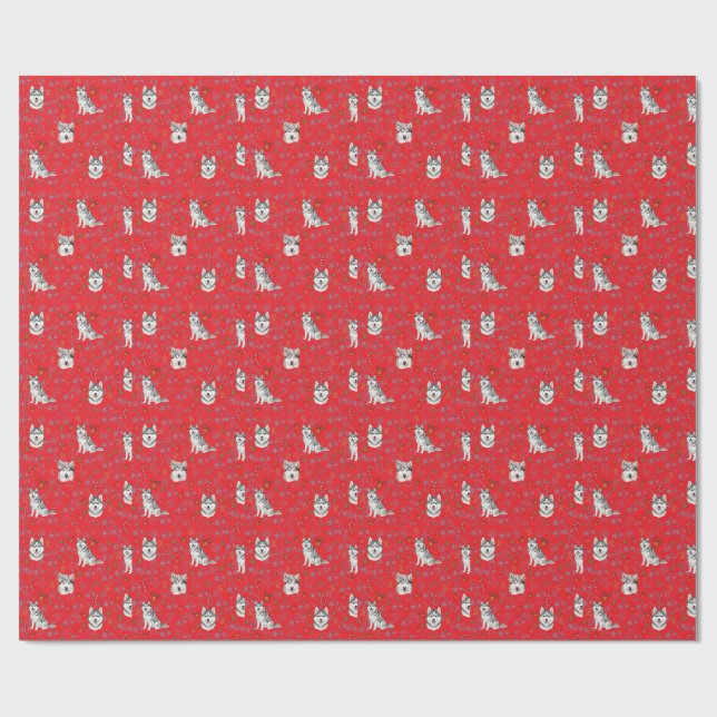Papier Cadeau Cute Husky Dog Christmas Winter Seamless Pattern  (Plat)