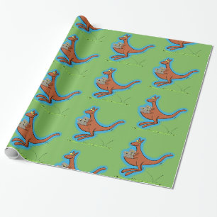 Papier Cadeau Cute Kangaroo avec koalas dessin animé motif vert