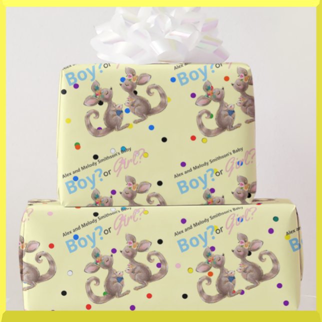 Papier Cadeau Cute Kangaroo Genre Révéler Papier Enveloppant Jau (Créateur téléchargé)