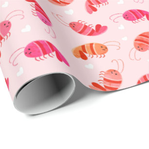 Papier Cadeau Cute Kawaii Cartoon crevettes & Coeurs