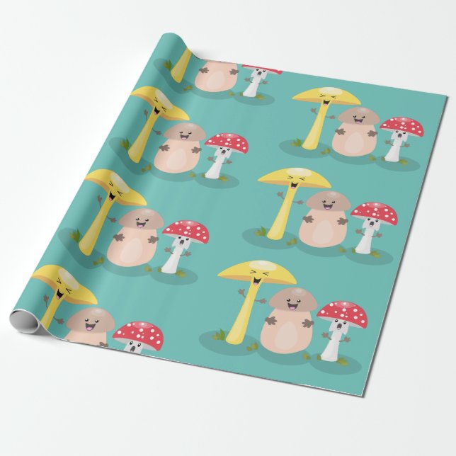 Papier Cadeau Cute kawaii champignon champignon toadstool (Déroulé)