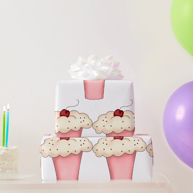 Papier Cadeau Cute Kawaii Cupcake Milkshake avec cerise (Créateur téléchargé)